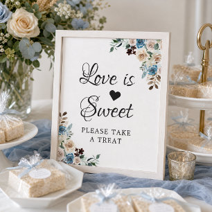 Liebe ist Sweet Boho Dusty Blue Beige Floral Poster