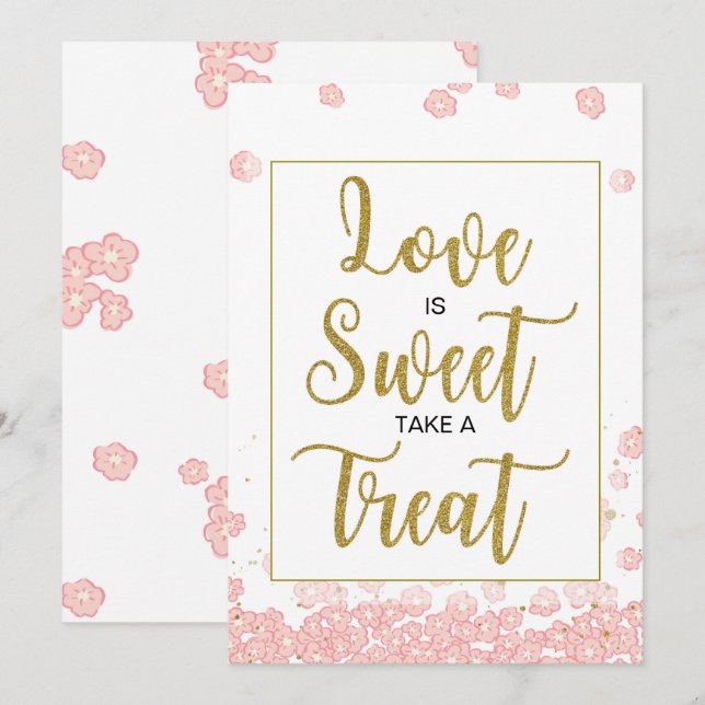 Liebe ist Sweet Brautparty Sign| Rosa und Gold Einladung (Vorne/Hinten)