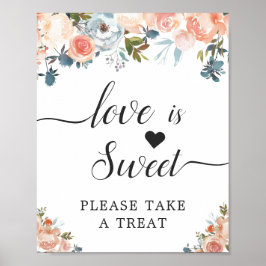 Liebe ist Sweet Calligraphy Script Peach Floral Poster