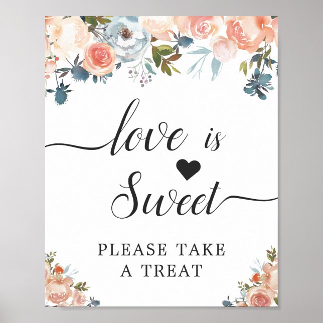Liebe ist Sweet Calligraphy Script Peach Floral Poster (Vorne)