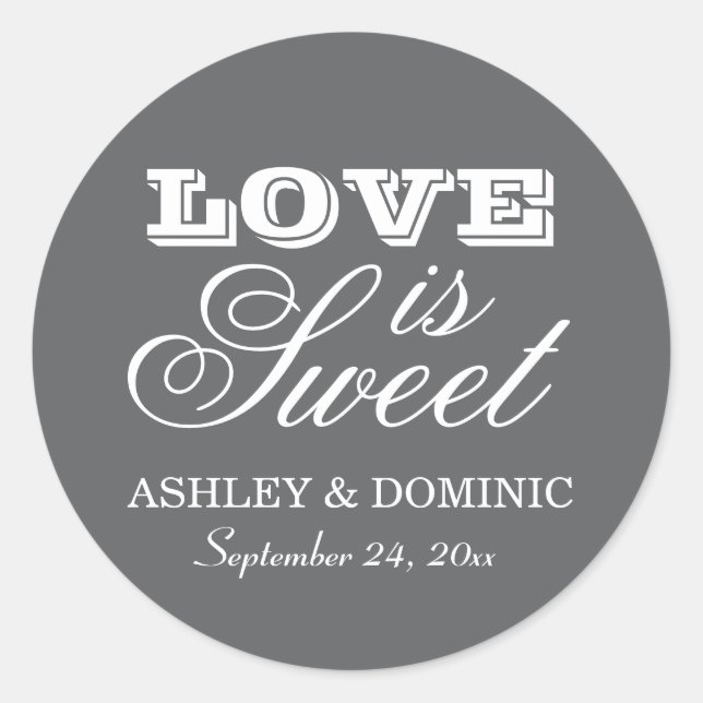 Liebe ist Sweet Charcoal Gray Wedding Monogram Runder Aufkleber (Vorderseite)