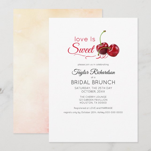 Liebe ist Sweet Cherry Brunch Hochzeit Einladung (Vorne/Hinten)