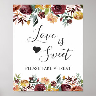 Liebe ist Sweet Dessert Bar Rustic Burgund Blüte Poster