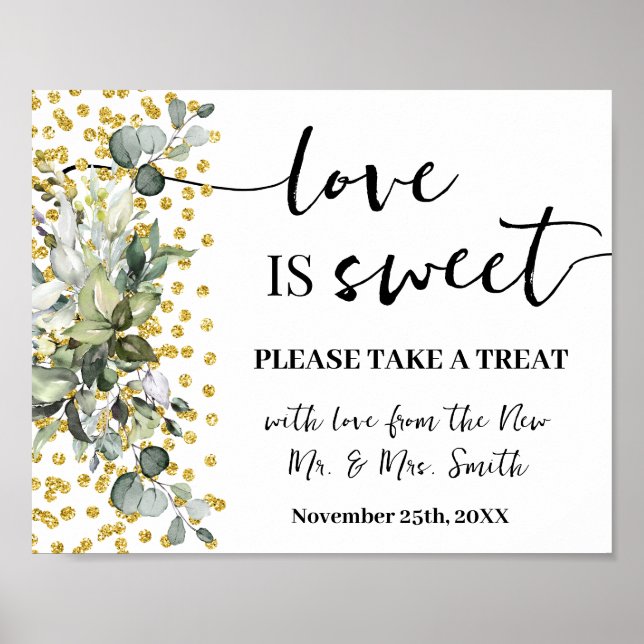 Liebe ist Sweet Dessert Table Wedding Eukalyptus Poster (Vorne)