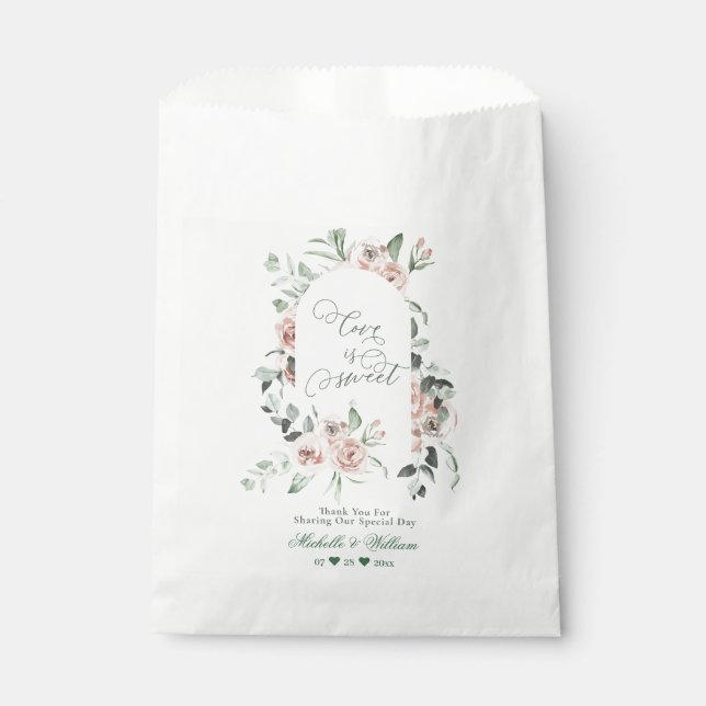Liebe ist Sweet Dusty Rose Eukalyptus Wedding Geschenktütchen (Vorderseite)