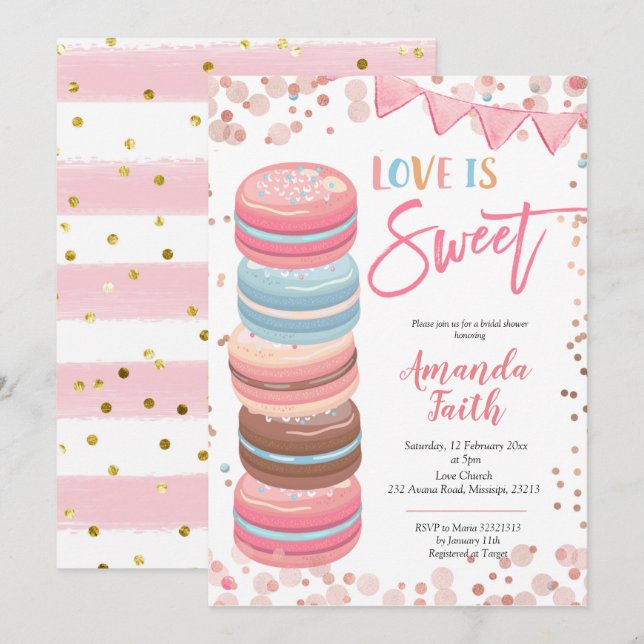 Liebe ist Sweet Macaroon Bridal Dusche Einladung (Vorne/Hinten)
