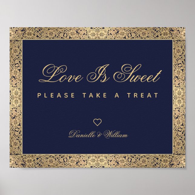 Liebe ist Sweet Navy Blue Gold Rose Hochzeitszeich Poster (Vorne)