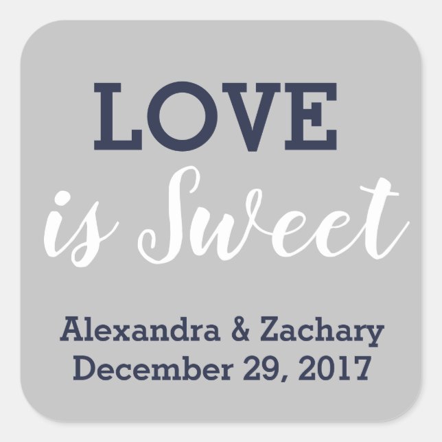 Liebe ist Sweet Navy Blue Silver Wedding Verlobung Quadratischer Aufkleber (Vorderseite)