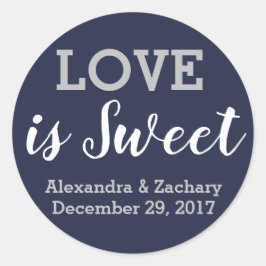 Liebe ist Sweet Navy Blue Silver Wedding Verlobung Runder Aufkleber