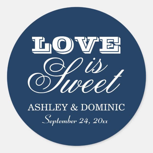Liebe ist Sweet Navy Blue Wedding Monogram Runder Aufkleber (Vorderseite)