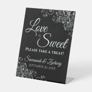 Liebe ist Sweet Nehmen Sie eine Leckerei Lacy Silv Sockelschild