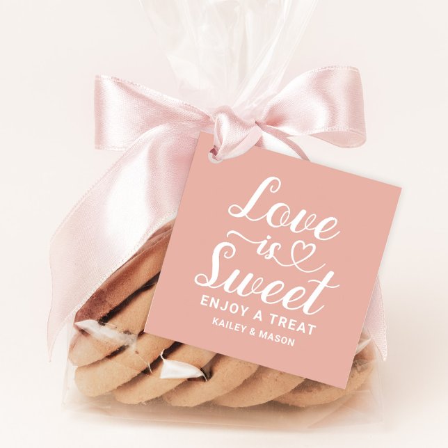 Liebe ist Sweet Rose Gold Heart Script Hochzeit Geschenkanhänger (Von Creator hochgeladen)