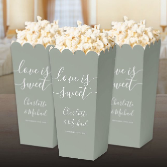 Liebe ist Sweet Sage Green Wedding Popcorn Geschenkschachtel (Love Is Sweet Sage Green Wedding Popcorn Favor Boxes)