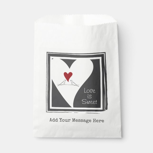 Liebe ist Sweet Simple Modern Love Birds Red Heart Geschenktütchen (Vorderseite)