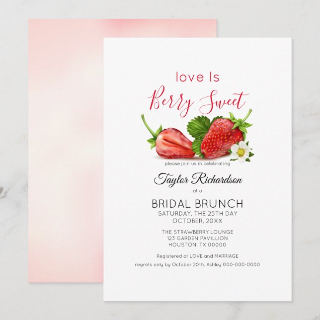 Liebe ist Sweet Strawberry Brunch Wedding Einladung (Vorne/Hinten)