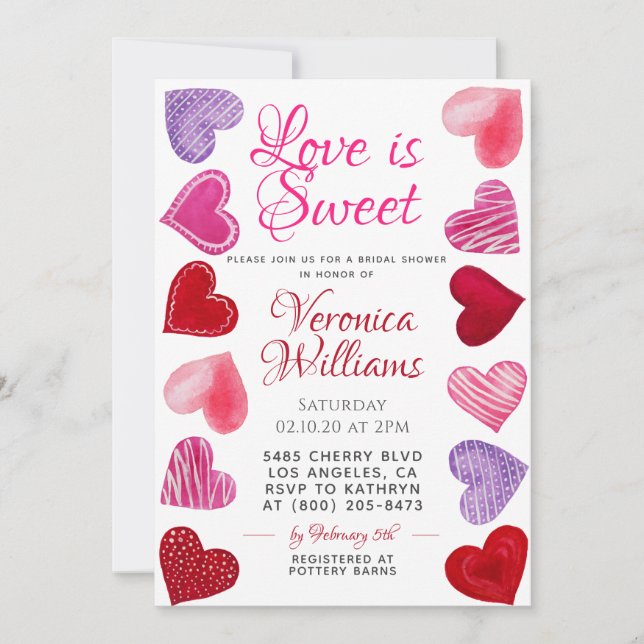 Liebe ist Sweet Valentine's Bridal Dusche Einladun Einladung (Vorderseite)