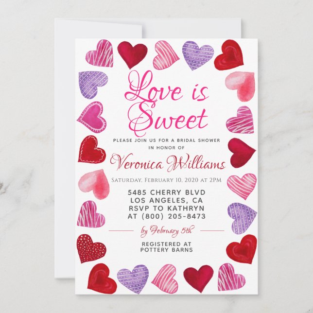 Liebe ist Sweet Valentine's Bridal Dusche Einladun Einladung (Vorderseite)
