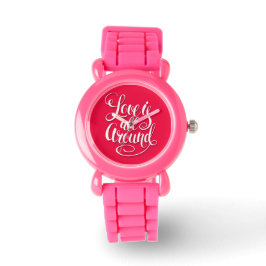 Liebe ist um die Schreibschrift pink herum Armbanduhr
