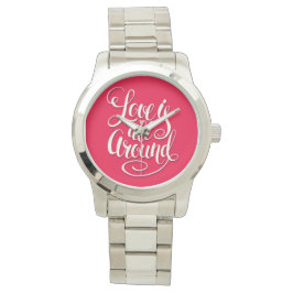 Liebe ist um die Schreibschrift pink herum Armbanduhr