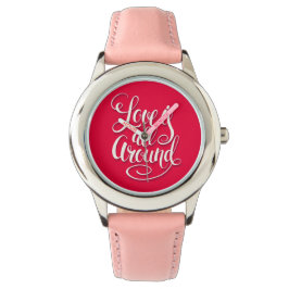 Liebe ist um die Schreibschrift pink herum Armbanduhr