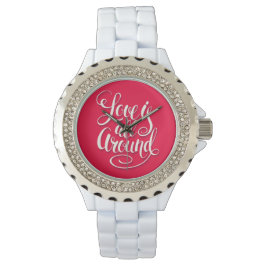 Liebe ist um die Schreibschrift pink herum Armbanduhr
