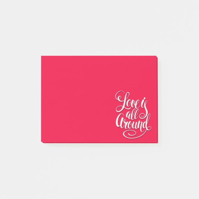 Liebe ist um die Schreibschrift pink herum Post-it Klebezettel (Vorderseite)
