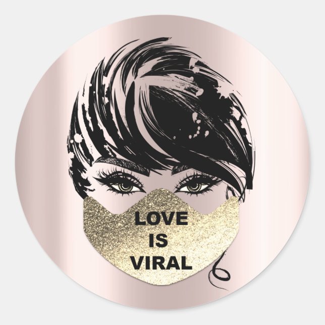 Liebe ist virale Coronavirus Rose Gold Gesichtsmas Runder Aufkleber (Vorderseite)