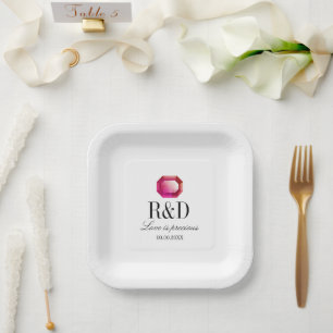 Liebe ist wertvolle rosa Edelsteinhochzeit Pappteller