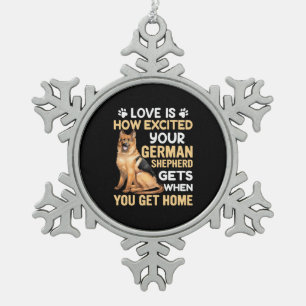 Liebe ist, wie aufgeregt Ihr deutscher Hirte Schneeflocken Zinn-Ornament