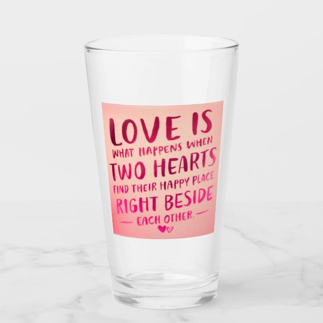Liebe ist zwei Herzen, rosa Glas (Vorderseite)
