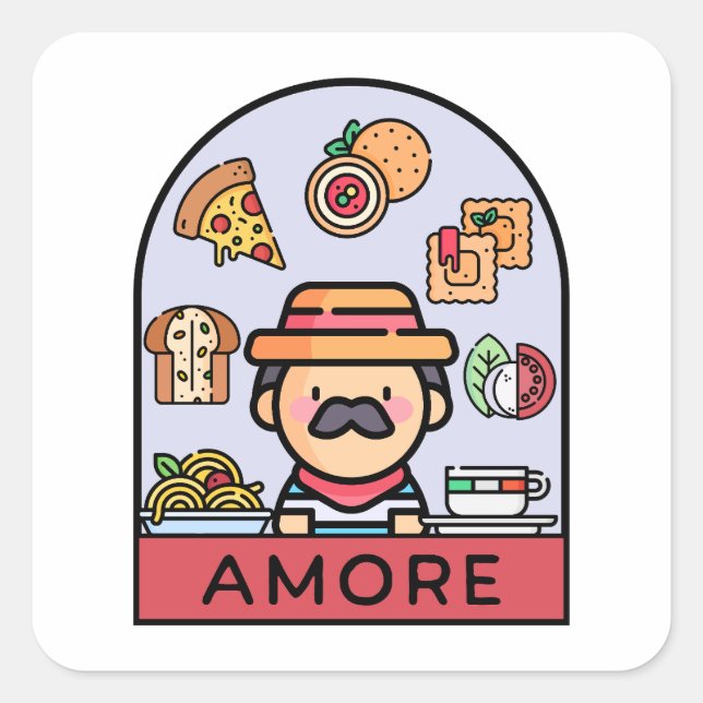 Liebe Italienisches Essen Quadratischer Aufkleber (Vorderseite)