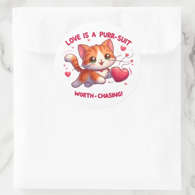 Liebe Jagd Glück Katze Inspiriert Valentine Runder Aufkleber (Tasche)