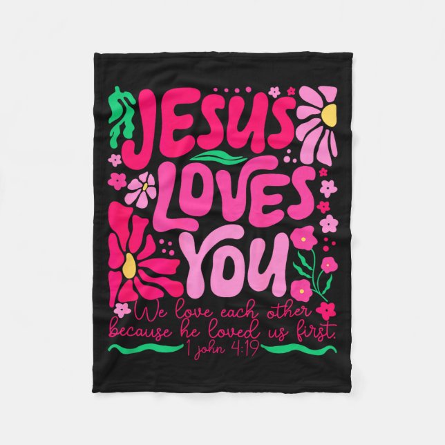 Liebe Jesus Boho Floral Religiöser Glaube Fleecedecke (Vorderseite)