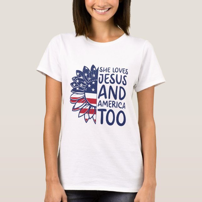Liebe Jesus und Amerika zu 4. Juli Tshirt (Vorderseite)