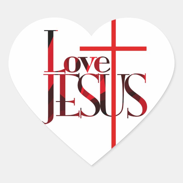 Liebe Jesus und das Kreuz. Herz-Aufkleber (Vorderseite)