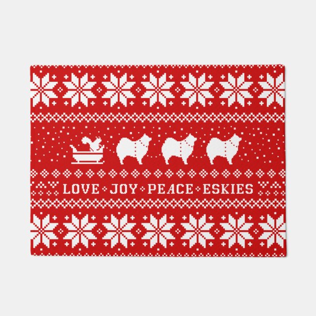 Liebe Joy Peace Eskies Hunde Weihnachtsfeiertag Fußmatte (Vorderseite)