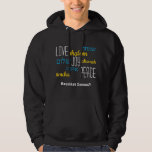 LIEBE JOY PEACE Hebrew Hanukkah Hoodie<br><div class="desc">Stilvolle Hanukkah LIEBE JOY PEACE Hoodie mit CUSTOMIZABLE TEXT,  inklusive hebräischer Übersetzungen in blauer Typografie. Text ist KUNDENBAR,  falls Sie irgendetwas ändern möchten. HAPPY HANUKKAH ist ebenfalls anpassbar,  sodass Sie durch einen Namen oder Initialen ersetzen können. Teil der HANUKKAH Kollektion. Matching-Elemente sind verfügbar.</div>