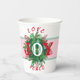 Liebe JOY Peace Holiday eleganter Kranz mit grünem Pappbecher