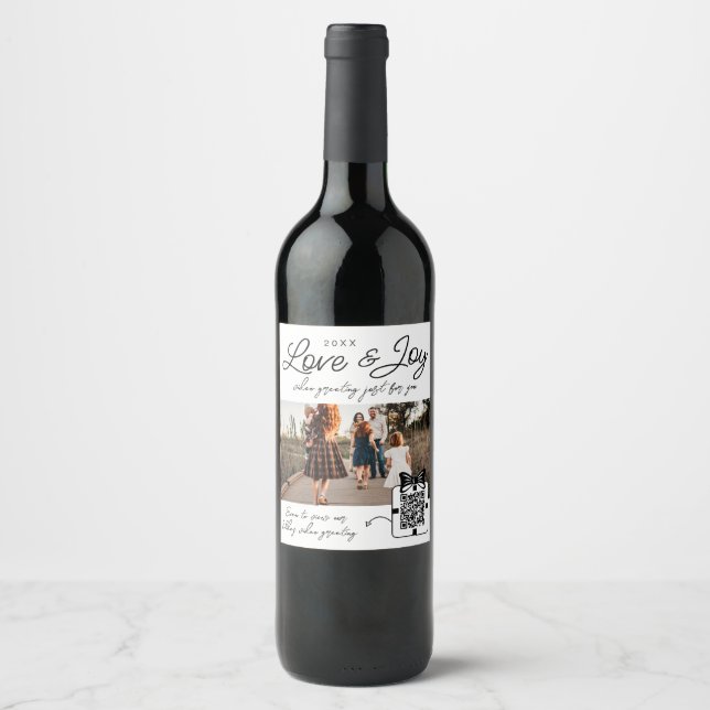 Liebe & Joy QR Code Video Message Family Foto Weinetikett (Vorderseite)