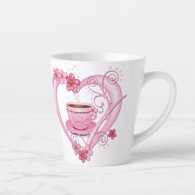 Liebe Kaffee Pink Blume Herz Milchtasse (Rechts)