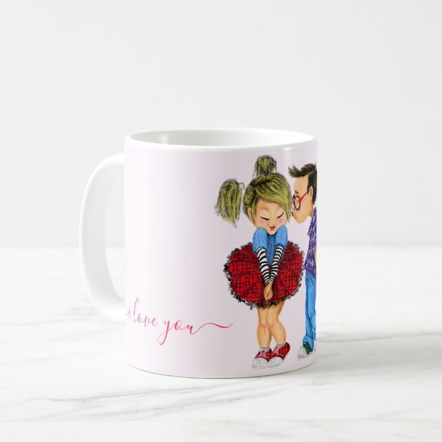 Liebe Kaffee Tasse Geschenk - Kiss - I Liebe Sie (Vorderseite Links)