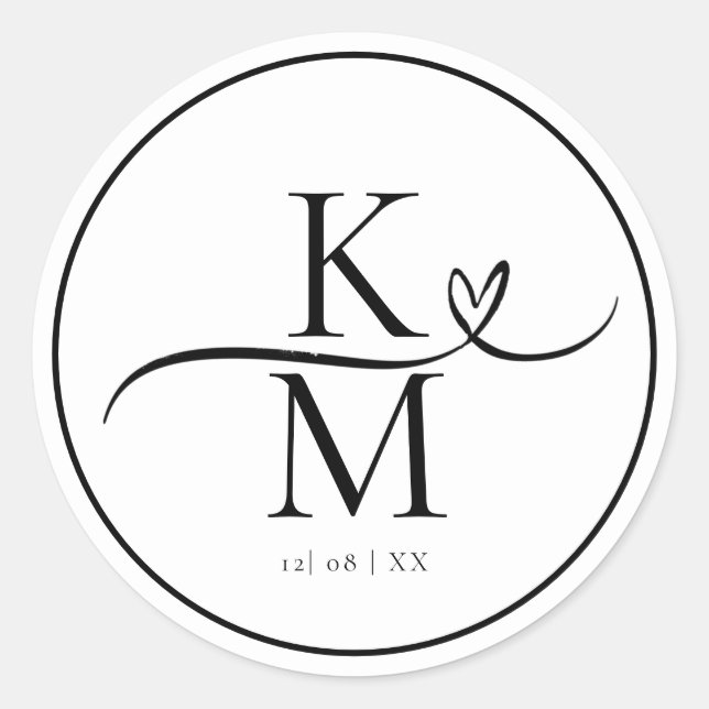 Liebe Kalligraphie-Initialen Swash Heart Black ID9 Runder Aufkleber (Vorderseite)