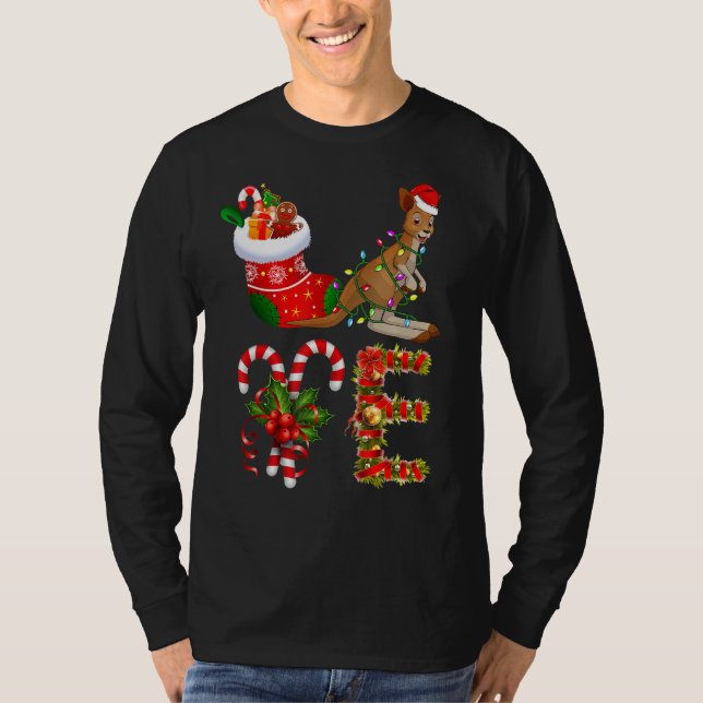 Liebe Kangaroo Christmas Lights Led Weihnachtsmann T-Shirt (Vorderseite)