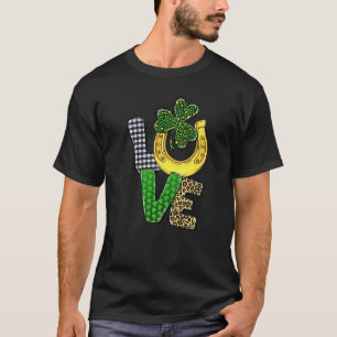 Liebe Kariert Leopard Kleeblatt C Pferdeschuhe Pat T-Shirt