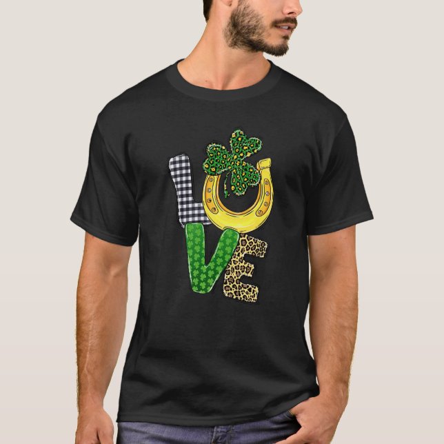 Liebe Kariert Leopard Kleeblatt C Pferdeschuhe Pat T-Shirt (Vorderseite)