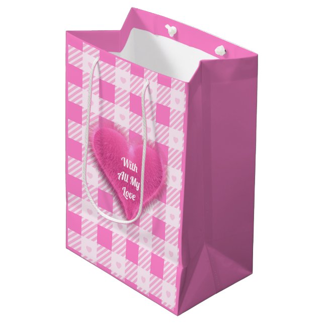 Liebe Kariert Moderne rosa Sammlung Mittlere Geschenktüte (Vorderseite Schrägansicht)