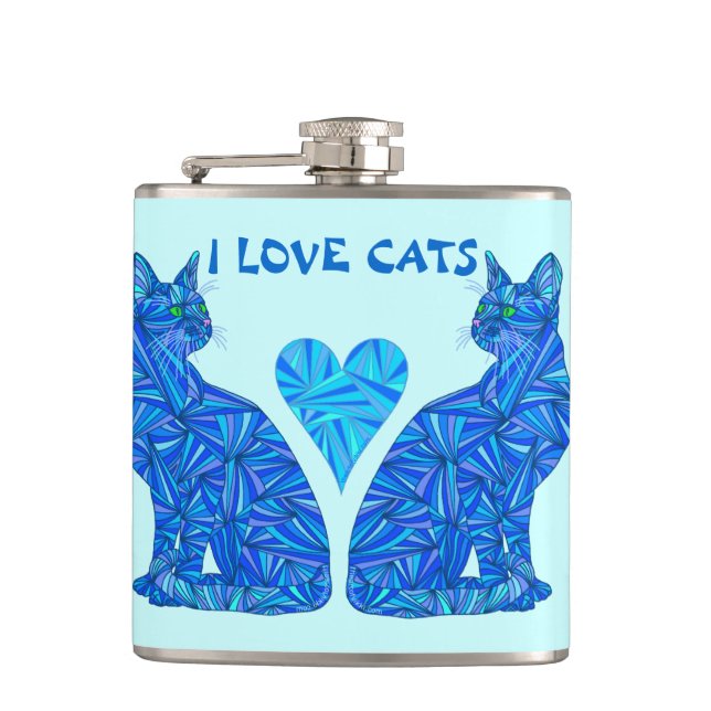 Liebe-Katzen-Katzen-Liebhaber Z blauer abstrakter Flachmann (Vorderseite)