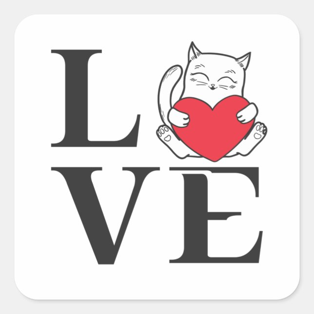 Liebe Katzen Quadratischer Aufkleber (Vorderseite)