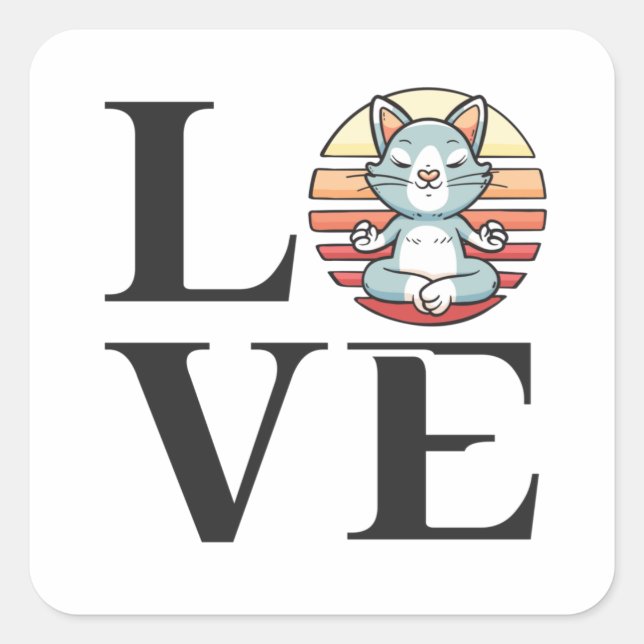 Liebe Katzen und Meditation Quadratischer Aufkleber (Vorderseite)