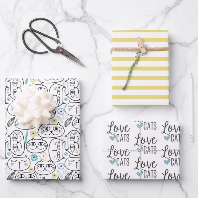 Liebe Katzenverpackungsblätter Geschenkpapier Set (Vorderseite)